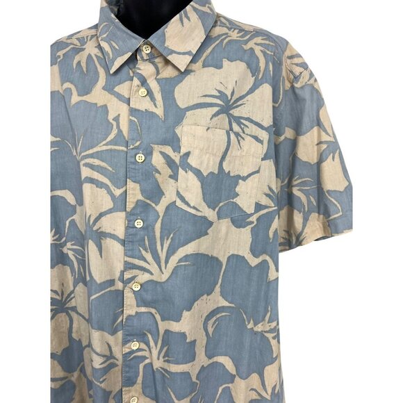 Quiksilver Men Hawaiian Shirt Large L Blue Collar Hibiscus Collar Short Sleeve - Picture 3 of 10